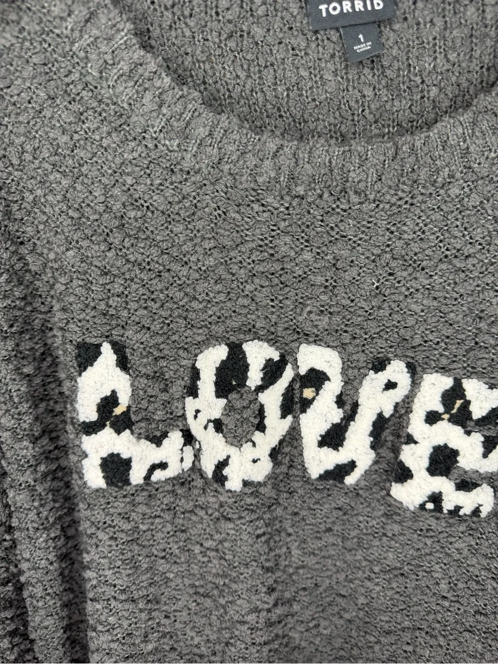 torrid Charcoal Plush 'LOVE' Crewneck Sweater